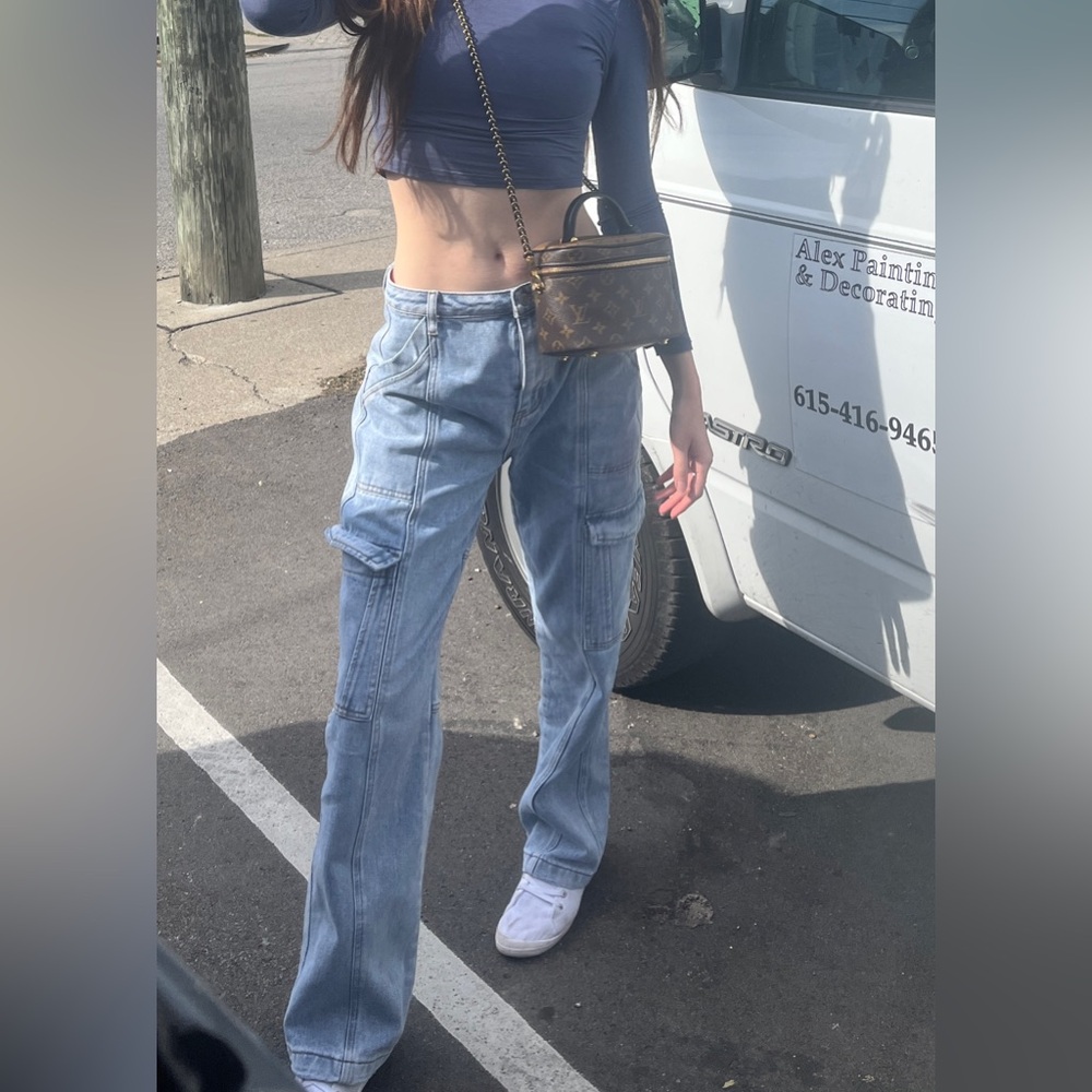 Kittenish Light Wash Cargo Jeans